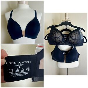 NWT! 2 Underoutfit Bras Satin Grace 1258 & Comfort Plunge 1297 Black Floral Nude